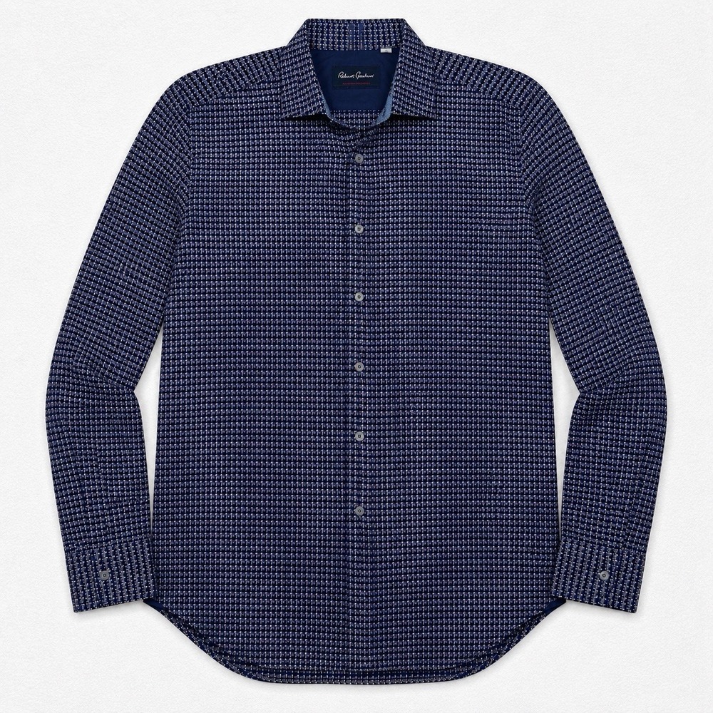 Robert Graham Modern Americana Blue Geometric Button Shirt Mens L Tailored Fit